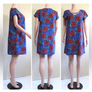 GB by Gianni Bini Cobalt Blue Floral Print Mini Shift Dress- Size M
